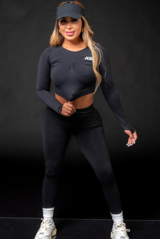 Fitness Yoga Apparel Long Sleeves/Leggings Black Set