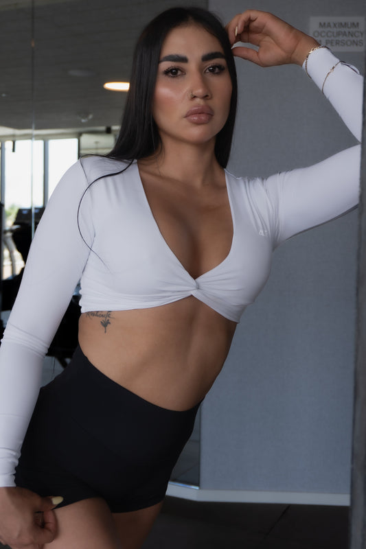 Belle Long Sleeve Crop Top White Color
