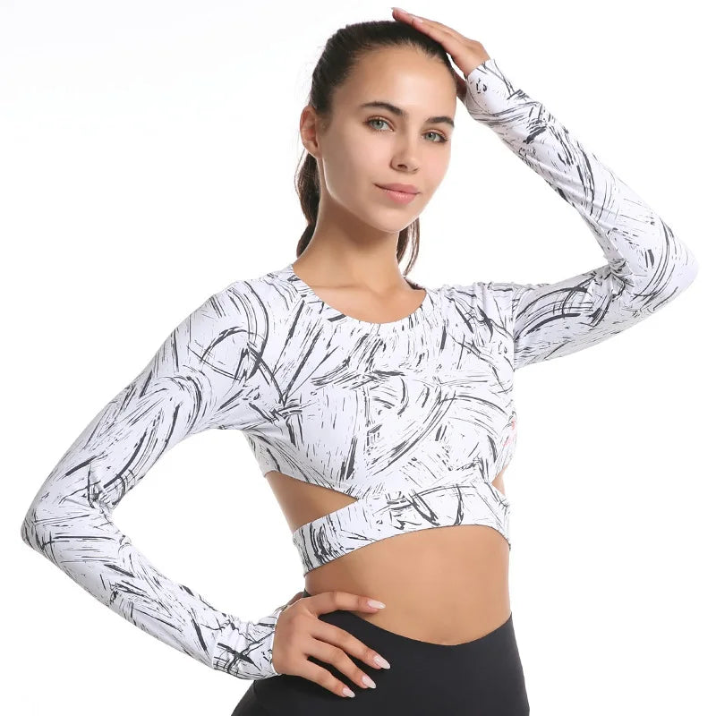 long-sleeved printed tight quick drying
